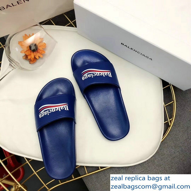 Balenciaga Slides Sandals Political Campain Logo Blue