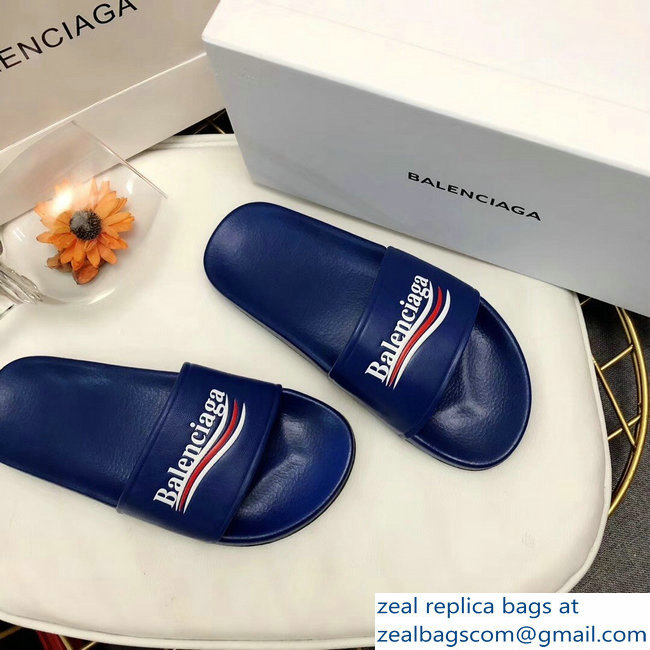 Balenciaga Slides Sandals Political Campain Logo Blue