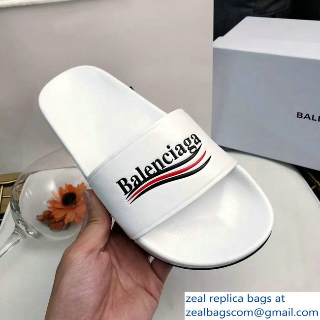 Balenciaga Slides Sandals Political Campain Logo White - Click Image to Close