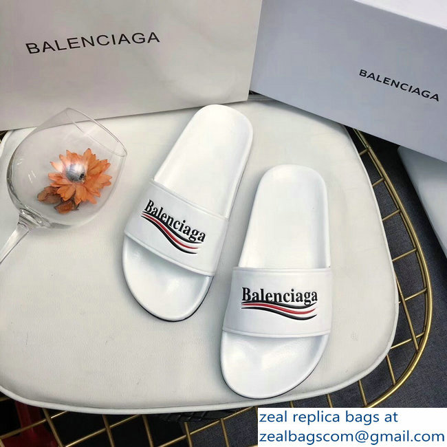 Balenciaga Slides Sandals Political Campain Logo White - Click Image to Close