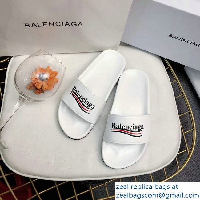 Balenciaga Slides Sandals Political Campain Logo White - Click Image to Close