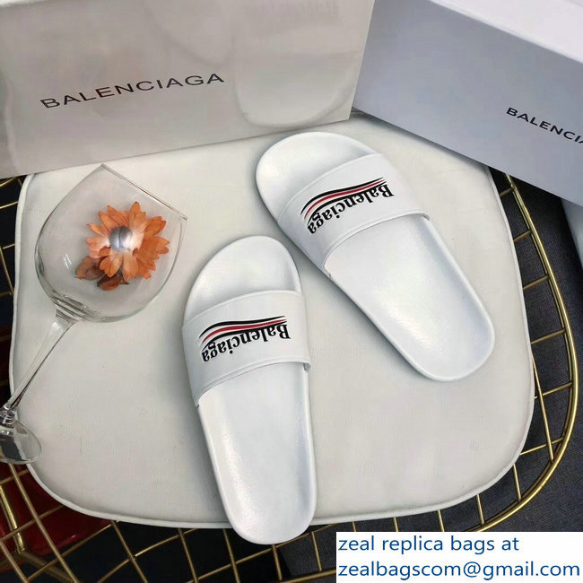 Balenciaga Slides Sandals Political Campain Logo White - Click Image to Close