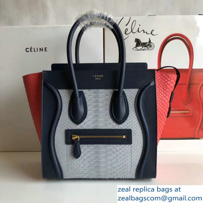 Celine Python Luggage Micro Bag Navy Blue