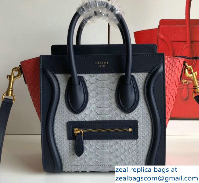 Celine Python Luggage Nano Bag Navy Blue - Click Image to Close