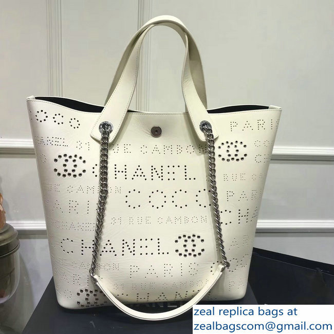 Chanel Calfskin Eyelet Small Shopping Tote Bag AS0487 Creamy 2019
