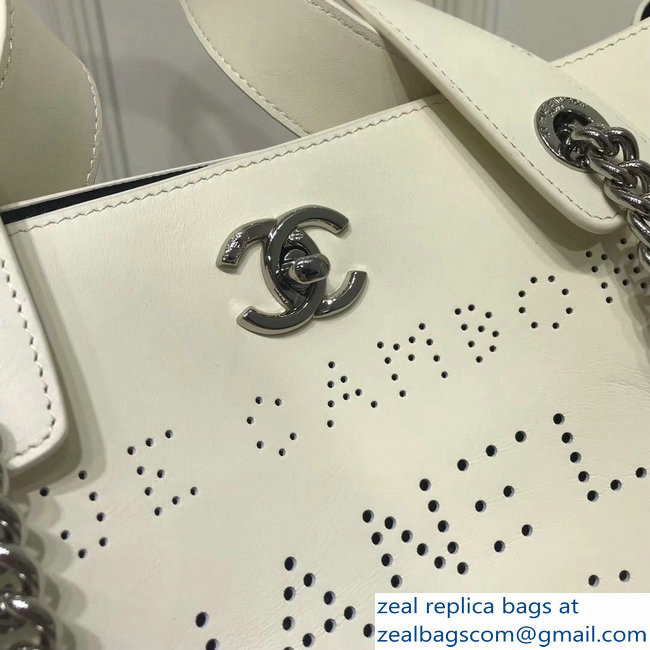Chanel Calfskin Eyelet Small Shopping Tote Bag AS0487 Creamy 2019