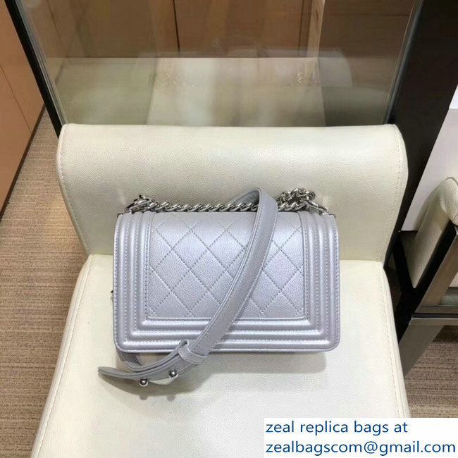 Chanel Camellia Embroidered Boy Small Flap Bag Metallic Silver 2019