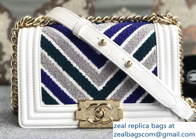 Chanel Embroidered Calfskin/Lurex Boy Small Flap Bag White 2019