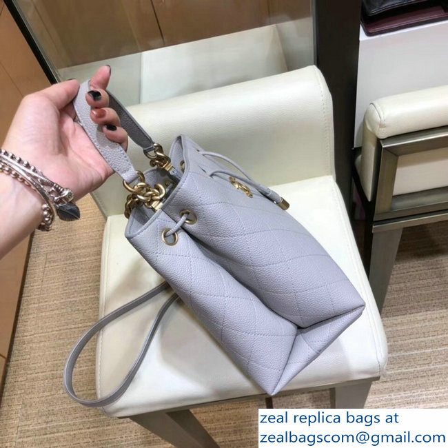 Chanel Grained Calfskin and Gold-Tone Metal Drawstring Bucket Bag AS0310 Gray 2019
