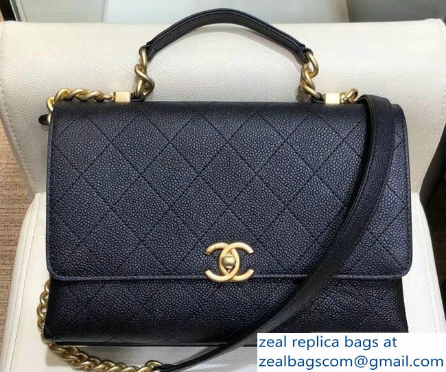 Chanel Grained Calfskin and Gold-Tone Metal Medium Flap Bag AS0305 Black 2019