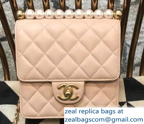Chanel Lambskin with Imitation Pearls Mini Flap Bag AS0584 Apricot 2019