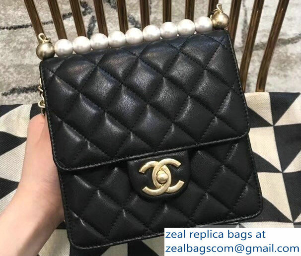 Chanel Lambskin with Imitation Pearls Mini Flap Bag AS0584 Black 2019