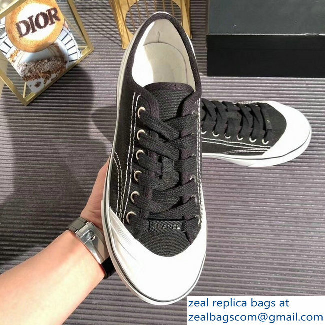Chanel Logo Sneakers G34760 Fabric Black 2019 - Click Image to Close