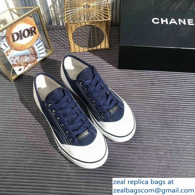 Chanel Logo Sneakers G34760 Fabric Dark Blue 2019
