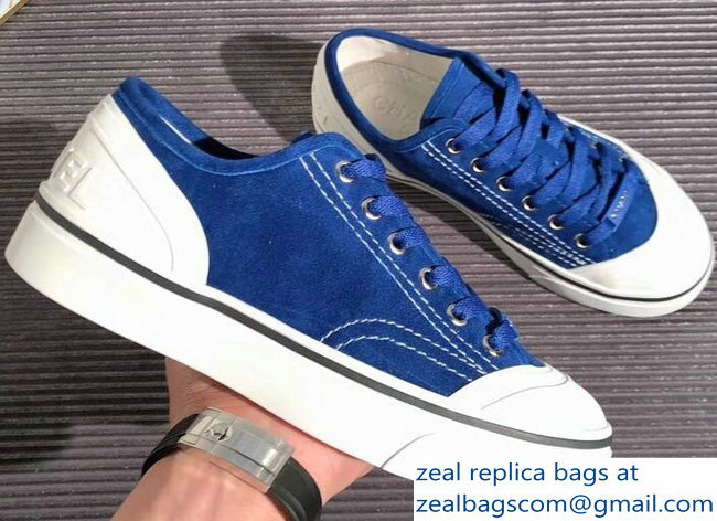 Chanel Logo Sneakers G34760 Suede Calfskin Blue 2019