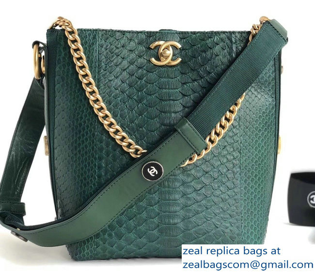 Chanel Python Button Up Hobo Bag A57573 Green