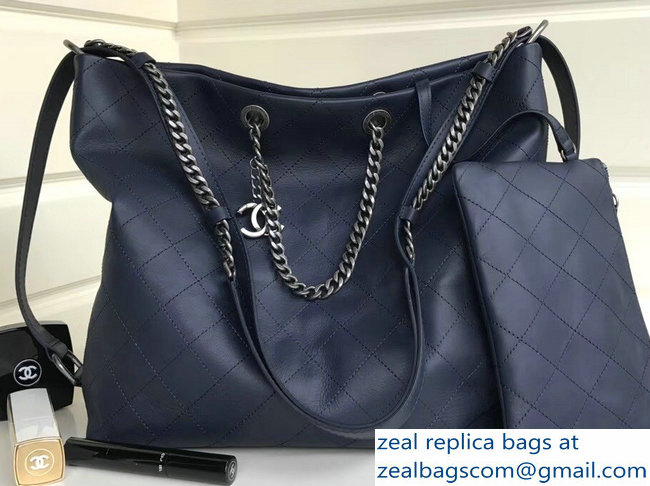 Chanel Quilted Hobo Bag Navy Blue