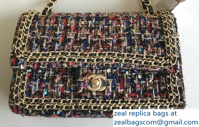 Chanel Tweed Chain Around Classic Flap Bag A1112 Multicolor 2019