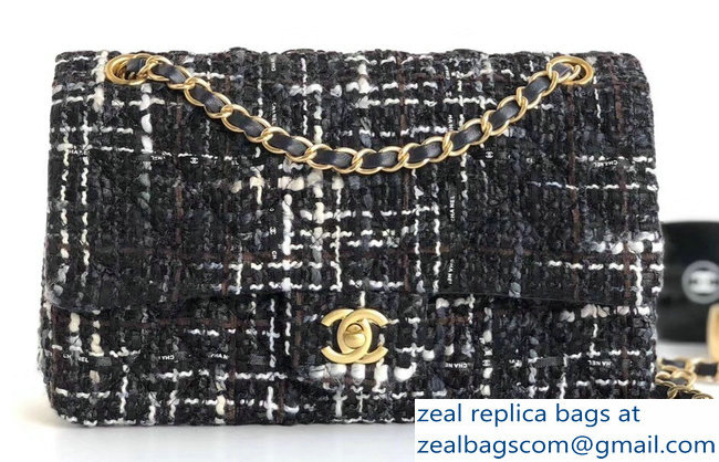Chanel Tweed Classic Flap Bag A1112 Black 2019