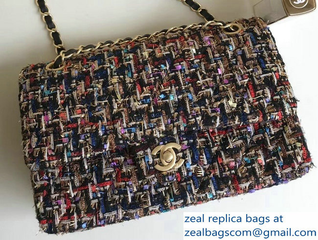 Chanel Tweed Classic Flap Bag A1112 Multicolor 2019