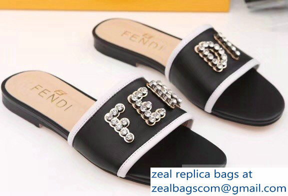 Fendi Crystal FENDI Logo Slides Black 2019 - Click Image to Close