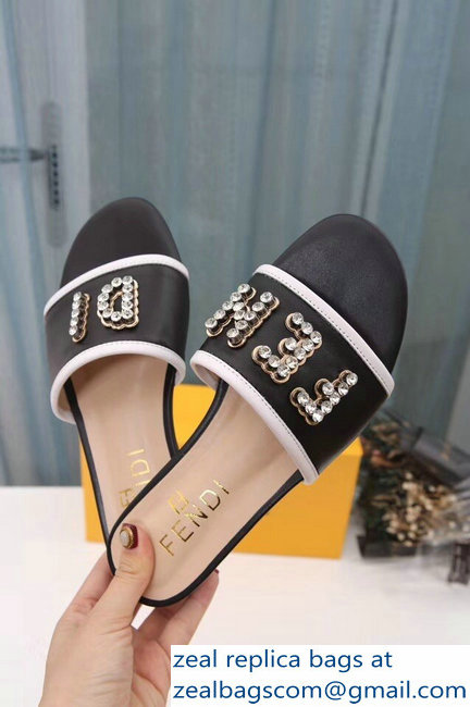 Fendi Crystal FENDI Logo Slides Black 2019