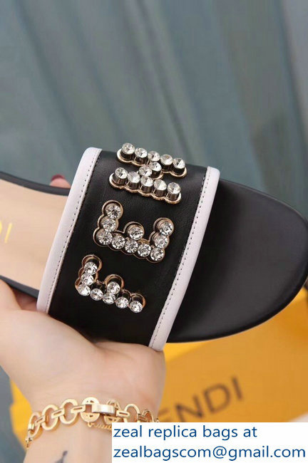 Fendi Crystal FENDI Logo Slides Black 2019