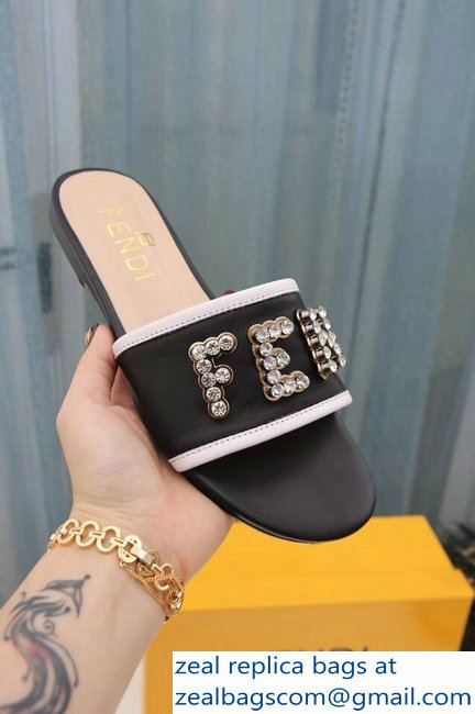 Fendi Crystal FENDI Logo Slides Black 2019 - Click Image to Close