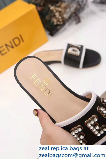 Fendi Crystal FENDI Logo Slides Black 2019