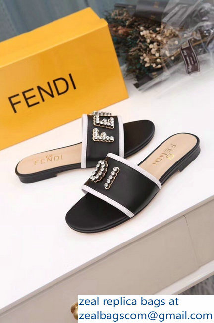 Fendi Crystal FENDI Logo Slides Black 2019 - Click Image to Close