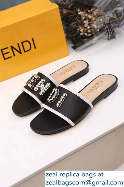 Fendi Crystal FENDI Logo Slides Black 2019 - Click Image to Close