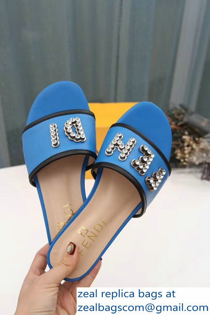 Fendi Crystal FENDI Logo Slides Blue 2019