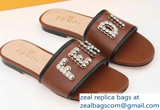 Fendi Crystal FENDI Logo Slides Brown 2019