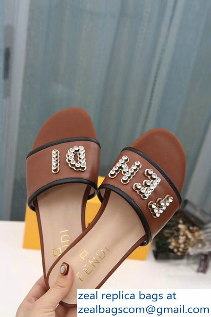 Fendi Crystal FENDI Logo Slides Brown 2019