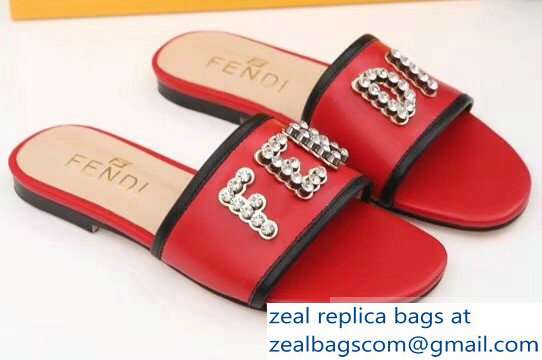 Fendi Crystal FENDI Logo Slides Red 2019