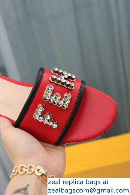 Fendi Crystal FENDI Logo Slides Red 2019 - Click Image to Close