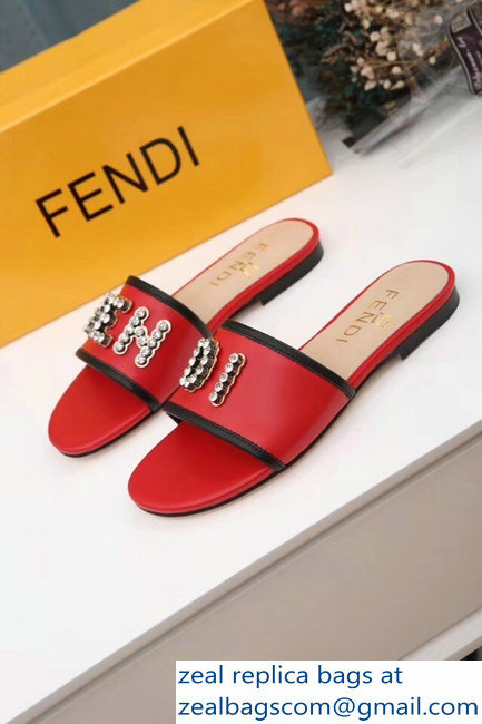 Fendi Crystal FENDI Logo Slides Red 2019