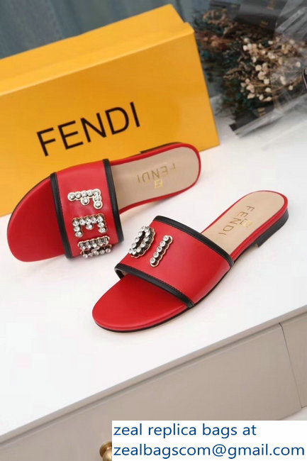Fendi Crystal FENDI Logo Slides Red 2019 - Click Image to Close