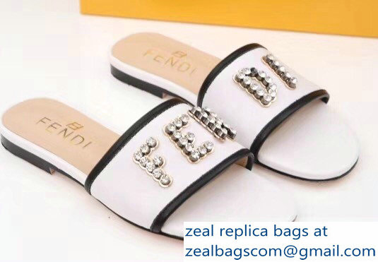 Fendi Crystal FENDI Logo Slides White 2019