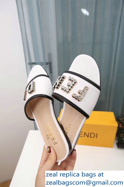 Fendi Crystal FENDI Logo Slides White 2019