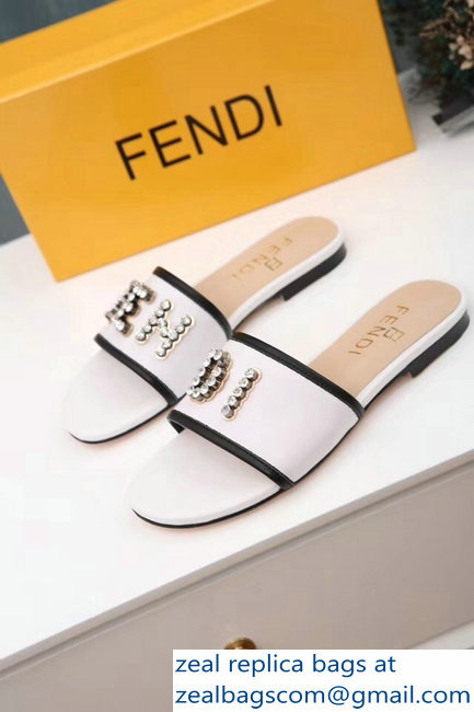 Fendi Crystal FENDI Logo Slides White 2019 - Click Image to Close