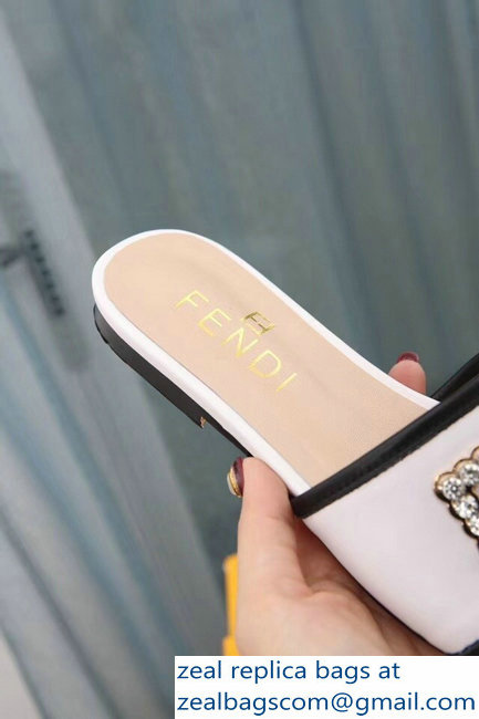 Fendi Crystal FENDI Logo Slides White 2019