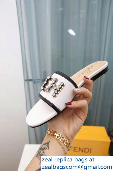 Fendi Crystal FENDI Logo Slides White 2019 - Click Image to Close