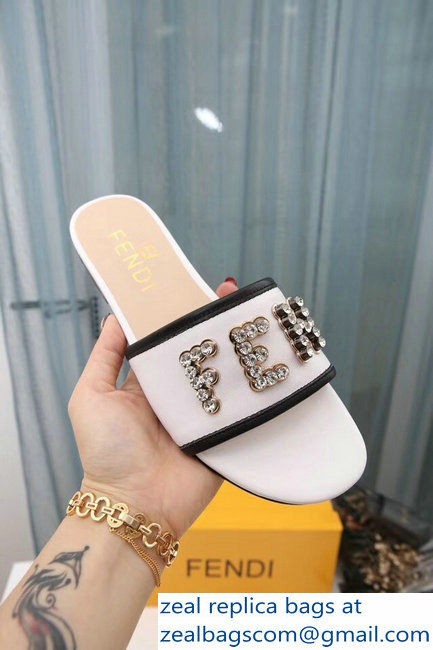 Fendi Crystal FENDI Logo Slides White 2019 - Click Image to Close