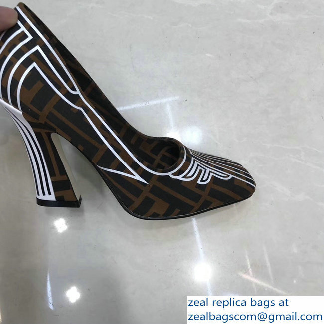 Fendi Heel 9.5cm FFreedom Square-toed Pumps Brown 2019 - Click Image to Close