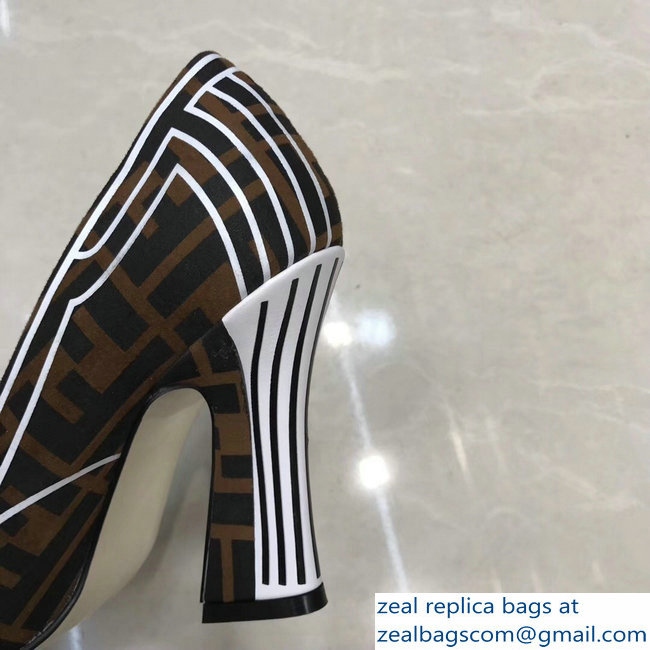 Fendi Heel 9.5cm FFreedom Square-toed Pumps Brown 2019 - Click Image to Close