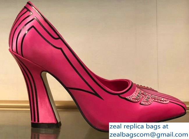 Fendi Heel 9.5cm FFreedom Square-toed Pumps Fuchsia 2019 - Click Image to Close