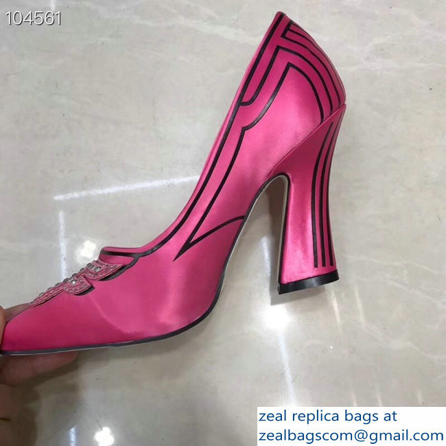 Fendi Heel 9.5cm FFreedom Square-toed Pumps Fuchsia 2019 - Click Image to Close