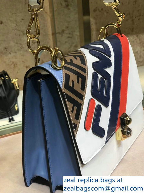 Fendi Kan I Mania Flap Top Handle Bag white/blue 2018