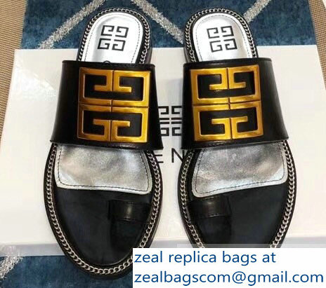 Givenchy 4G Logo Chain Around Flat Sandals Black 2019